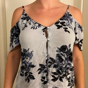 Blue floral off the shoulder top